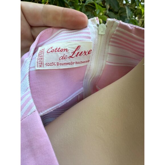 70s 80s Pink Stripe Cotton Sleeveless Shift Dress Rope Belt Scoop Neck Volup - Picture 10 of 11